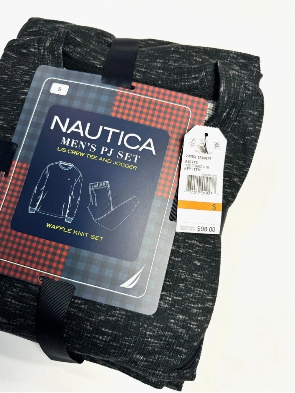 Nautica Men's PJ Set - Charcoal Heather Waffle Knit Small